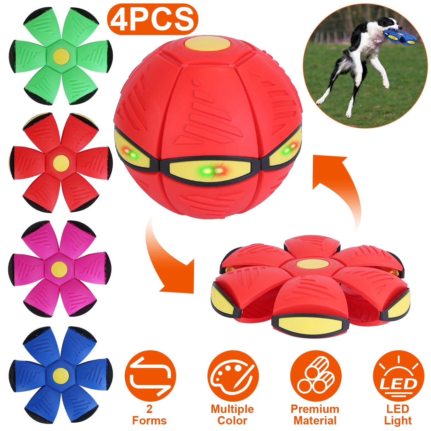 4 Pack Flying Saucer Ball Electric Colorful Flying Toy UFO Ball With LED Lights For Pet Children Outdoor Toy